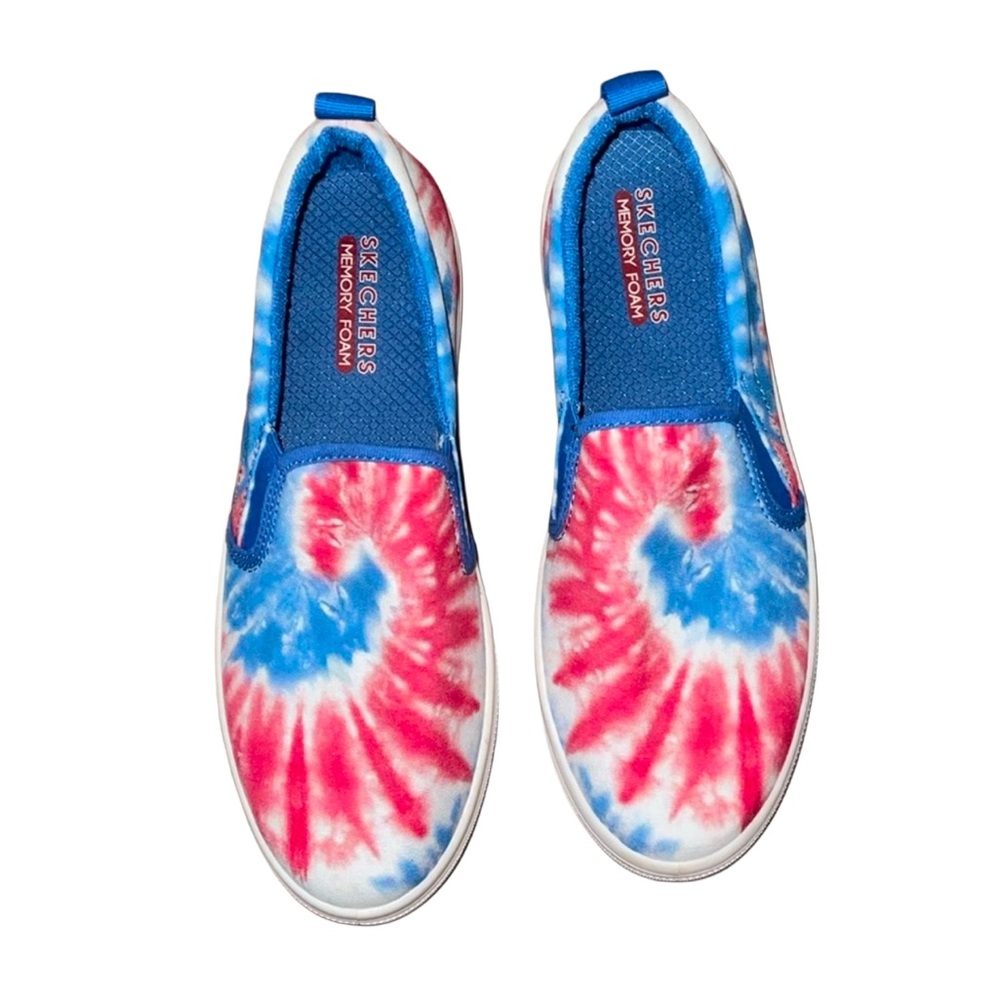 Skechers Tie-Dye Slip-On Sneakers in Blue, Pink, White